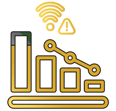 Life, uninterrupted - an illustration of a bar chart decreasing over time with a warning symbol and an icon representing connectivity.